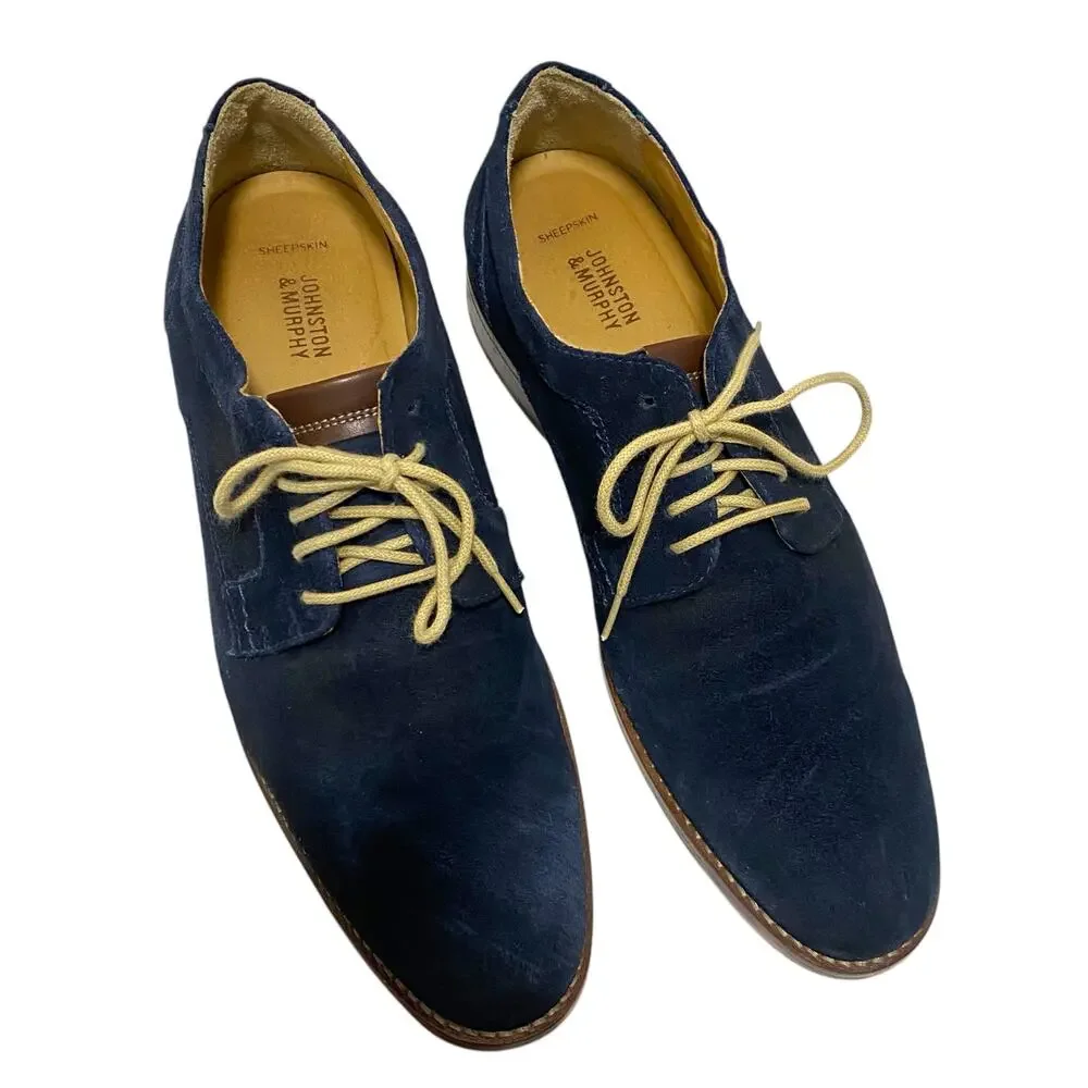 Johnston & Murphey Hartley Plain Toe Size 11 Blue Suede Dress Shoes